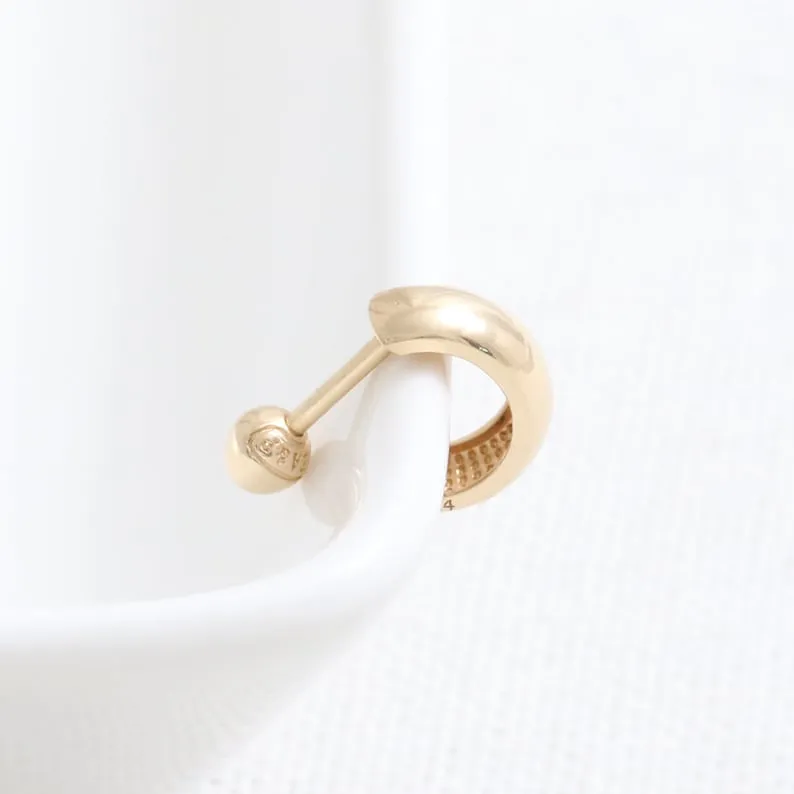 14K 18K Solid Gold Round Tube Ear Hoop Stud Cartilage Tragus Helix Conch Lobe Piercing Earring