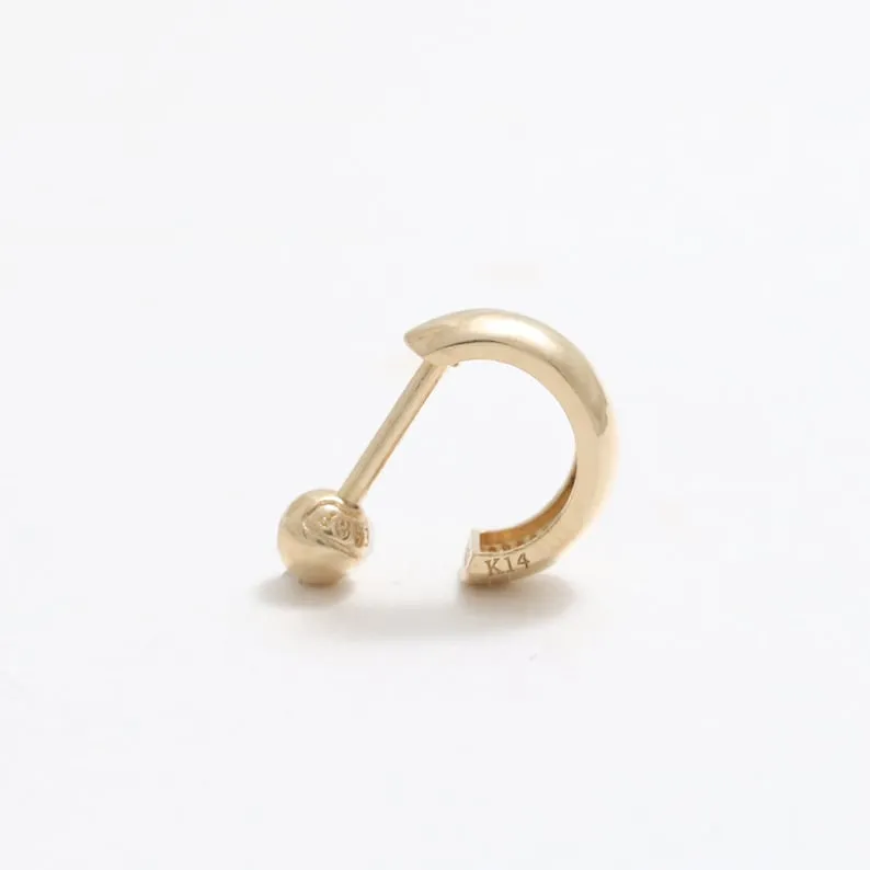 14K 18K Solid Gold Round Tube Ear Hoop Stud Cartilage Tragus Helix Conch Lobe Piercing Earring