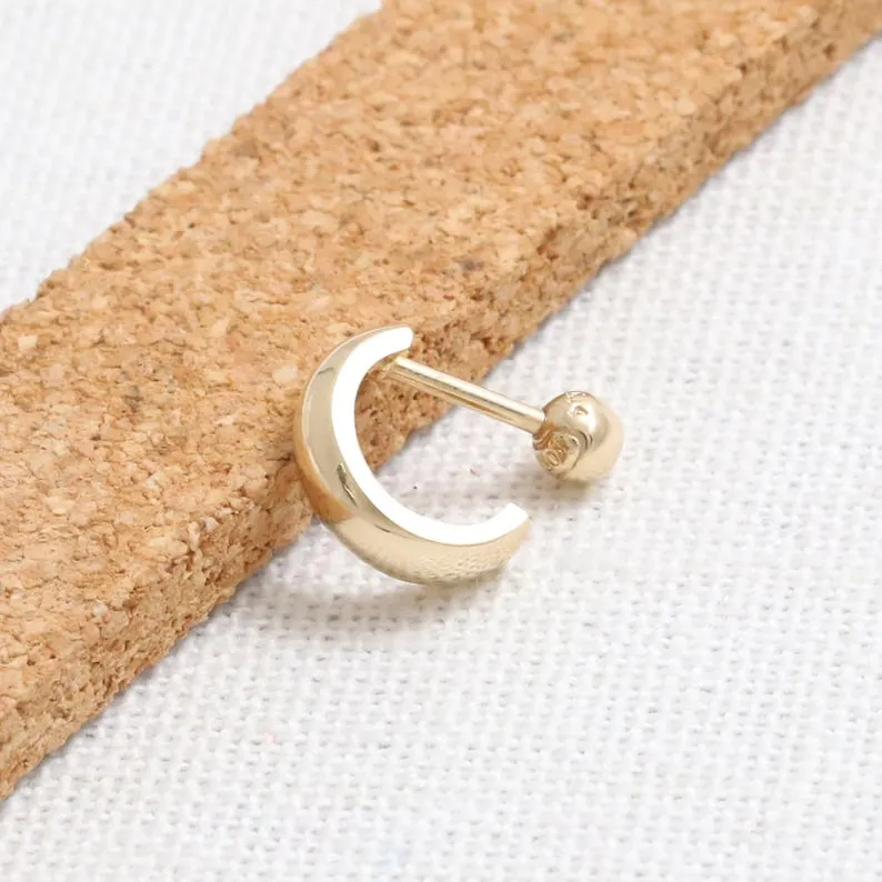 14K 18K Solid Gold Round Tube Ear Hoop Stud Cartilage Tragus Helix Conch Lobe Piercing Earring