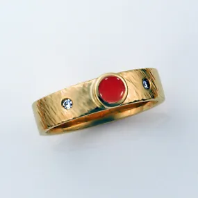 14kt Gold Red Italian Coral Diamond Ring Size 7