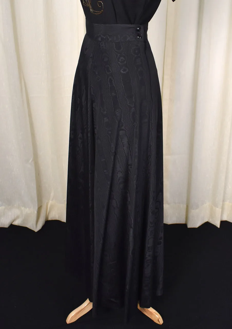 1940s Vintage Black Textured Maxi Skirt