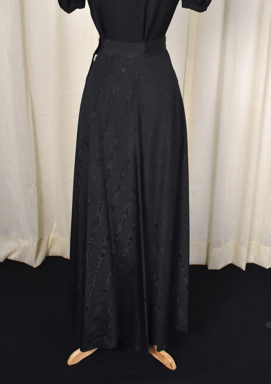 1940s Vintage Black Textured Maxi Skirt