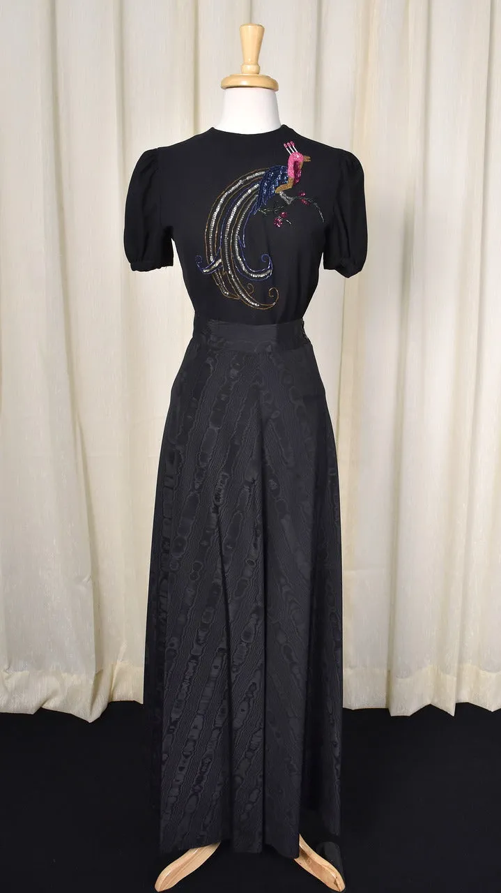 1940s Vintage Black Textured Maxi Skirt