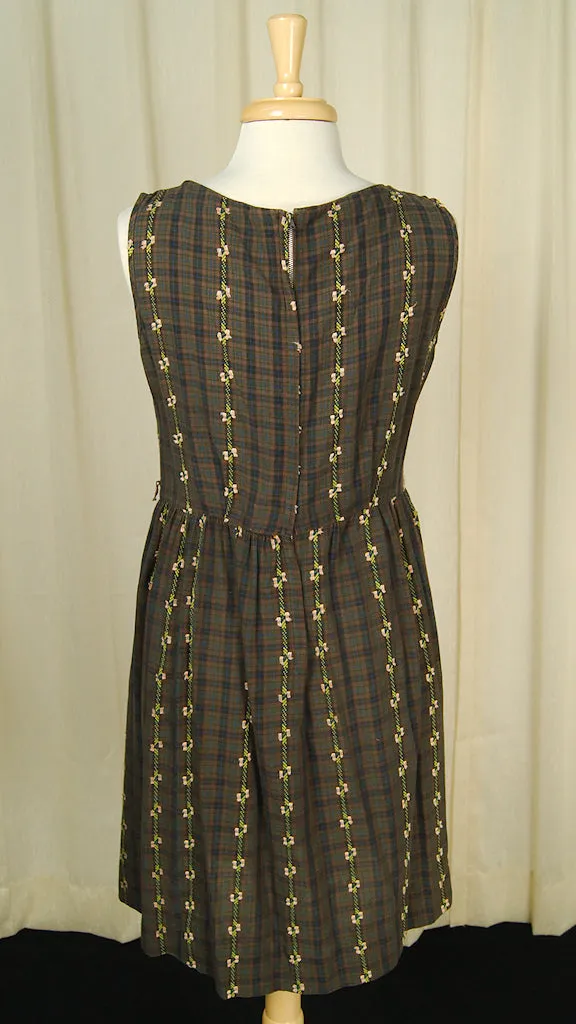 1950s Brown Plaid Day Dress