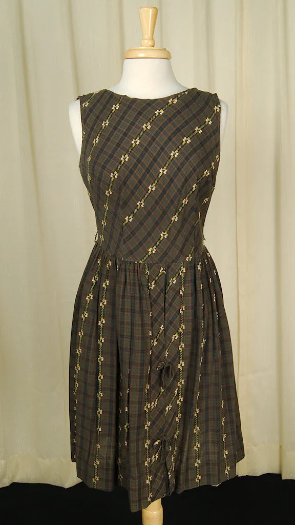 1950s Brown Plaid Day Dress