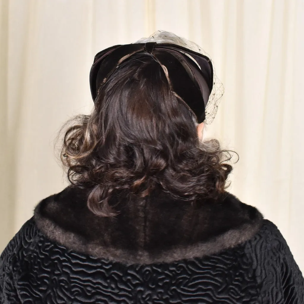 1950s Brown Velvet Vintage Crescent Hat