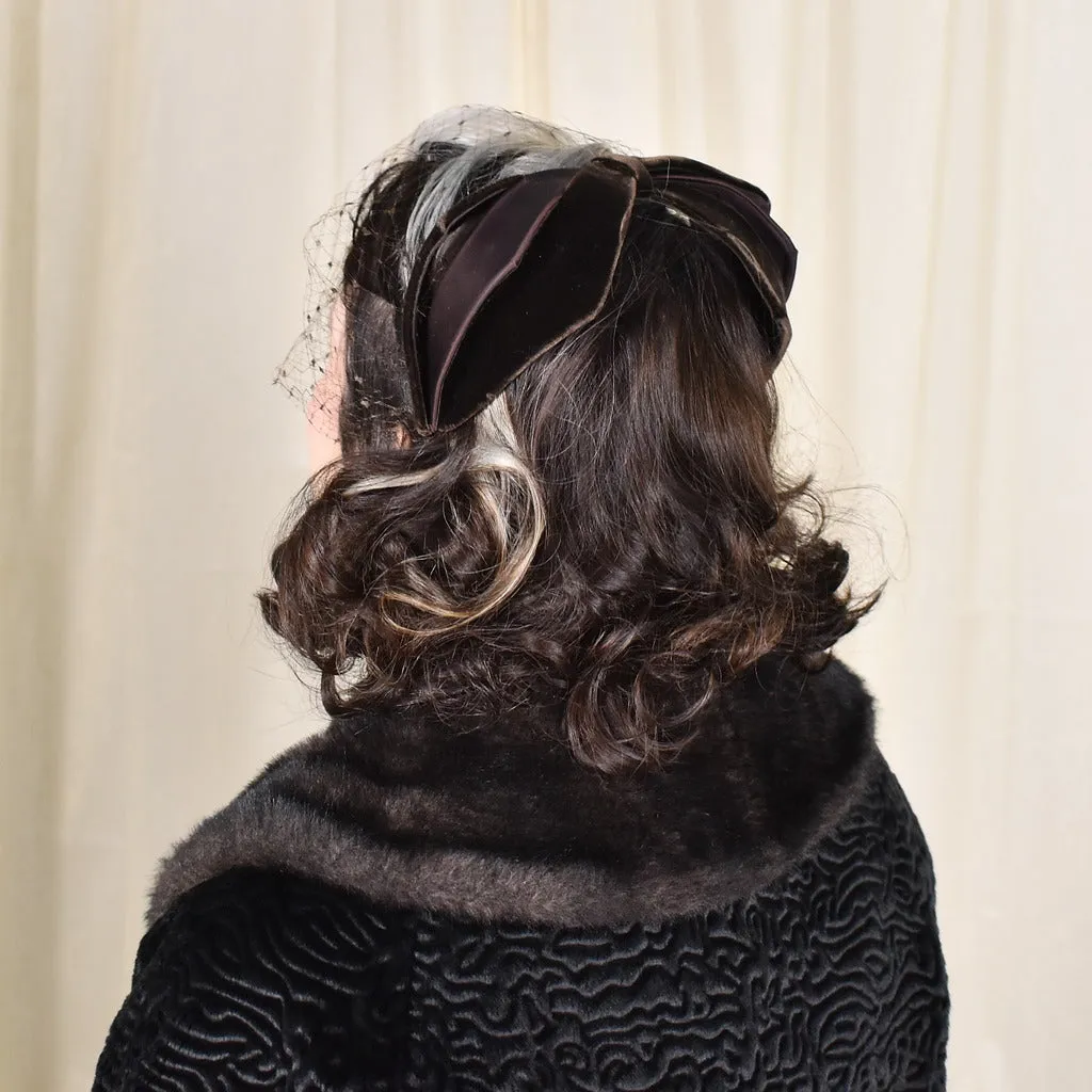 1950s Brown Velvet Vintage Crescent Hat