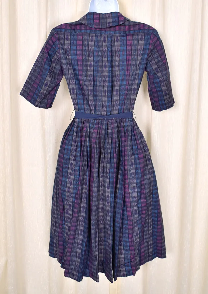 1950s Gray & Navy MCM Vintage Dress