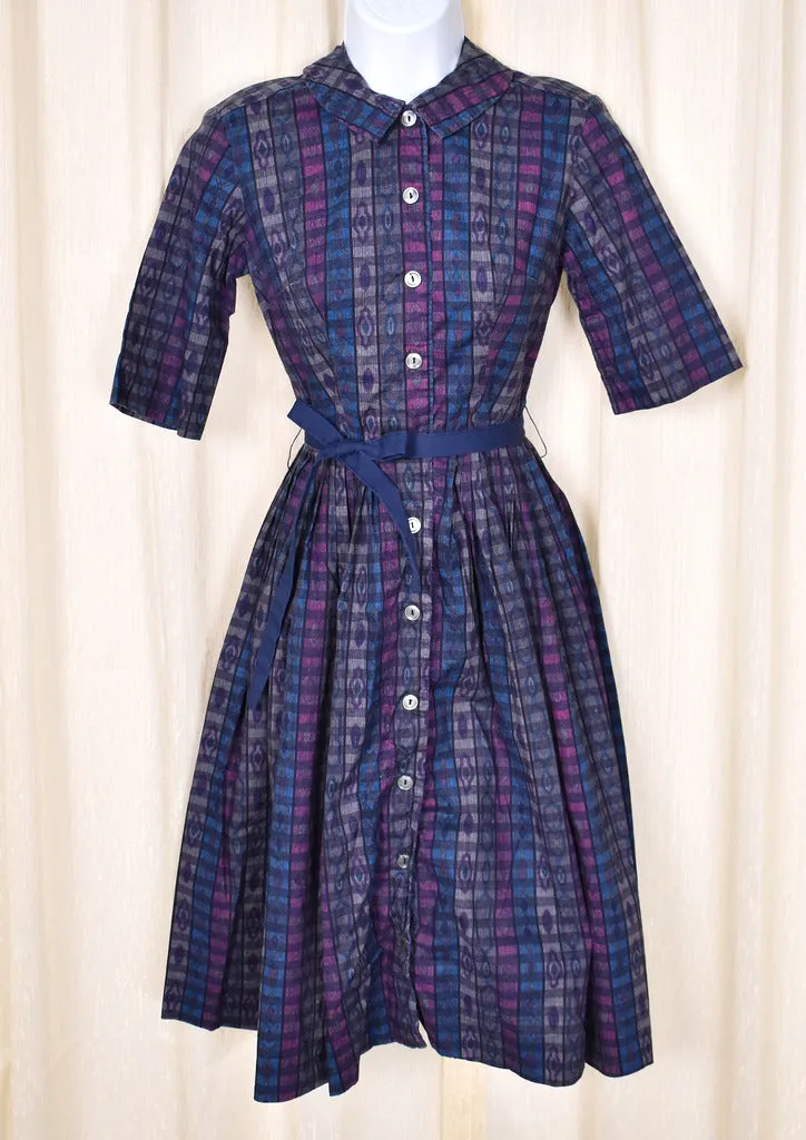 1950s Gray & Navy MCM Vintage Dress