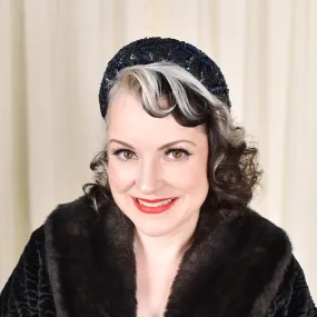 1950s Navy Vintage Sequin & Bead Hat