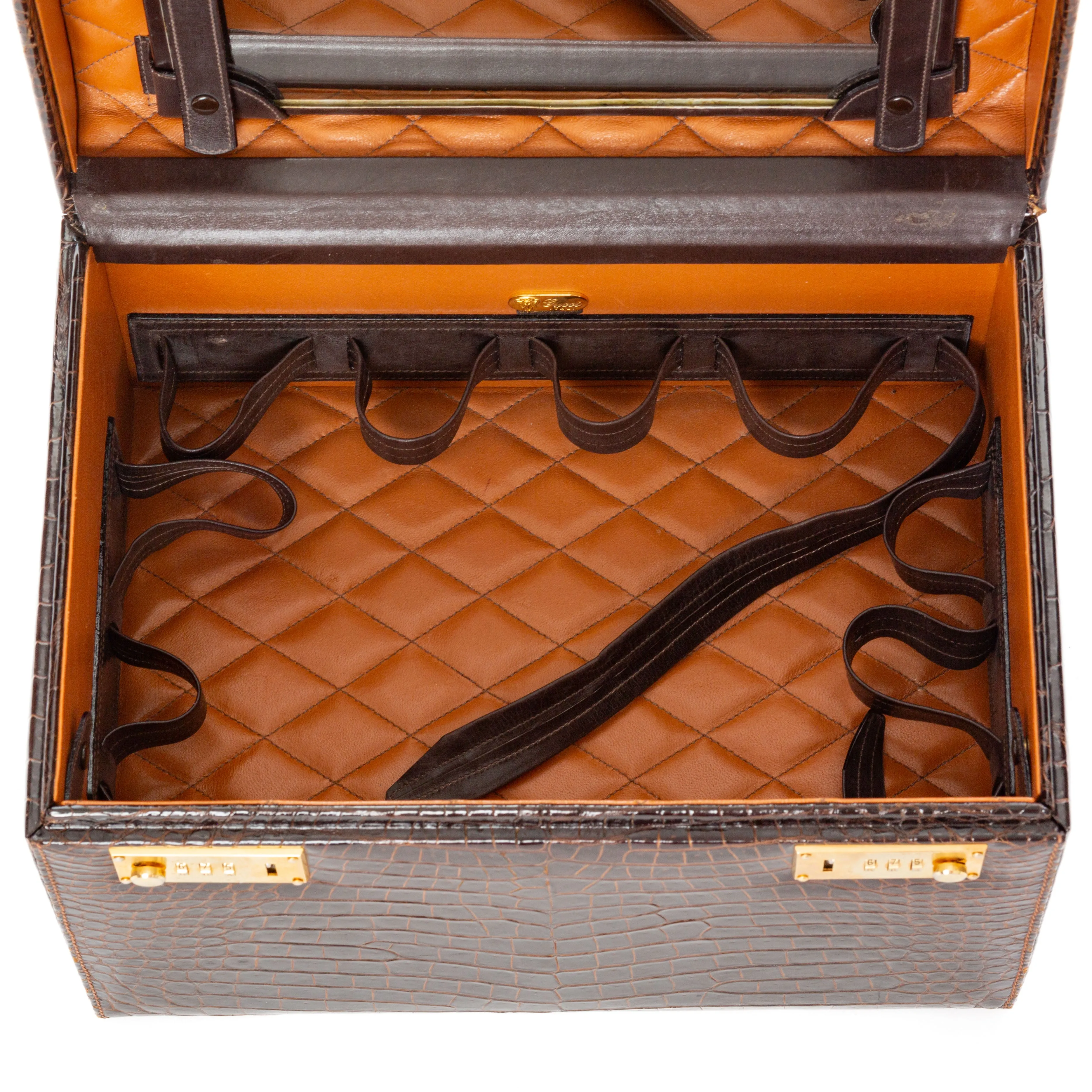 1970s Brown Crocodile Leather Travel Case