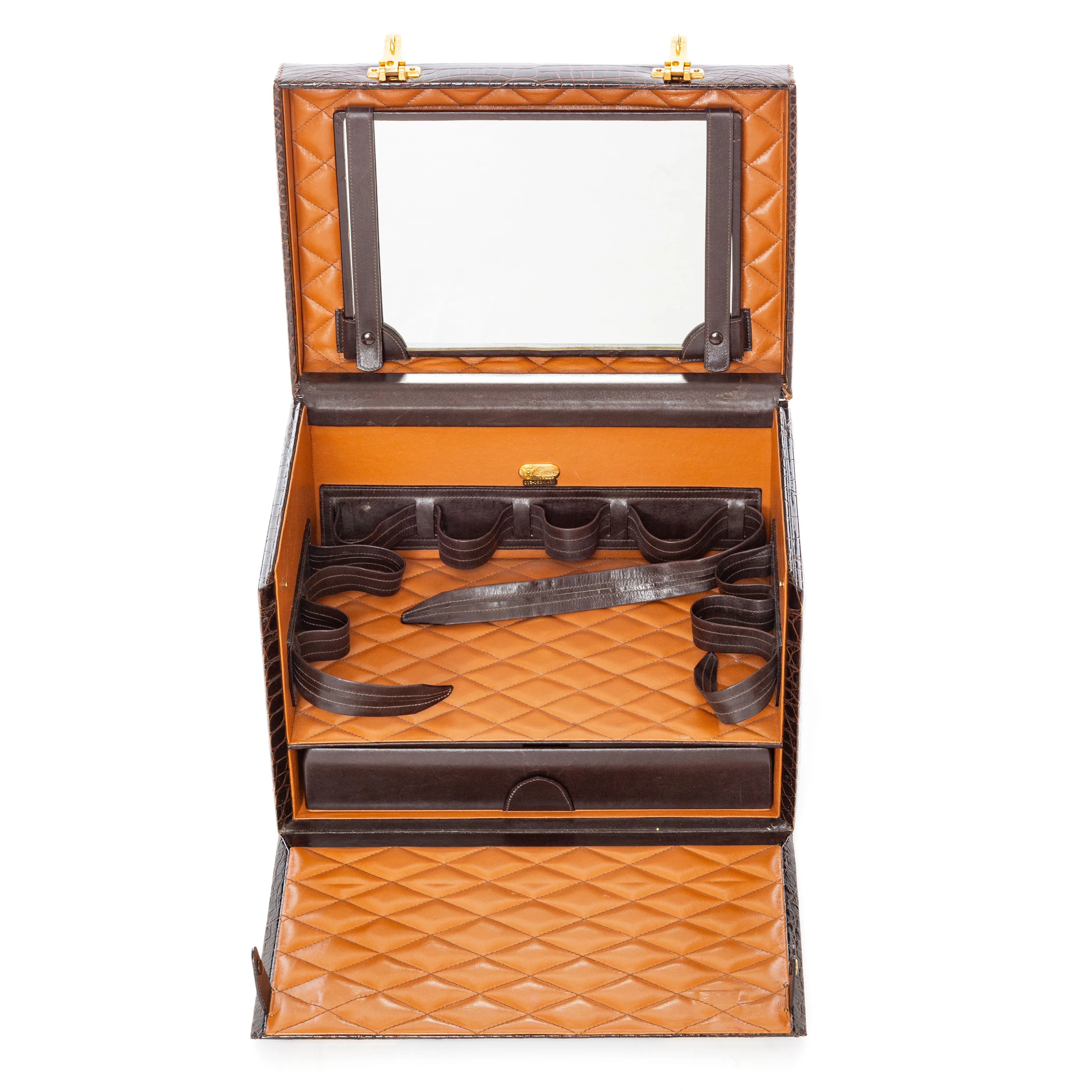 1970s Brown Crocodile Leather Travel Case