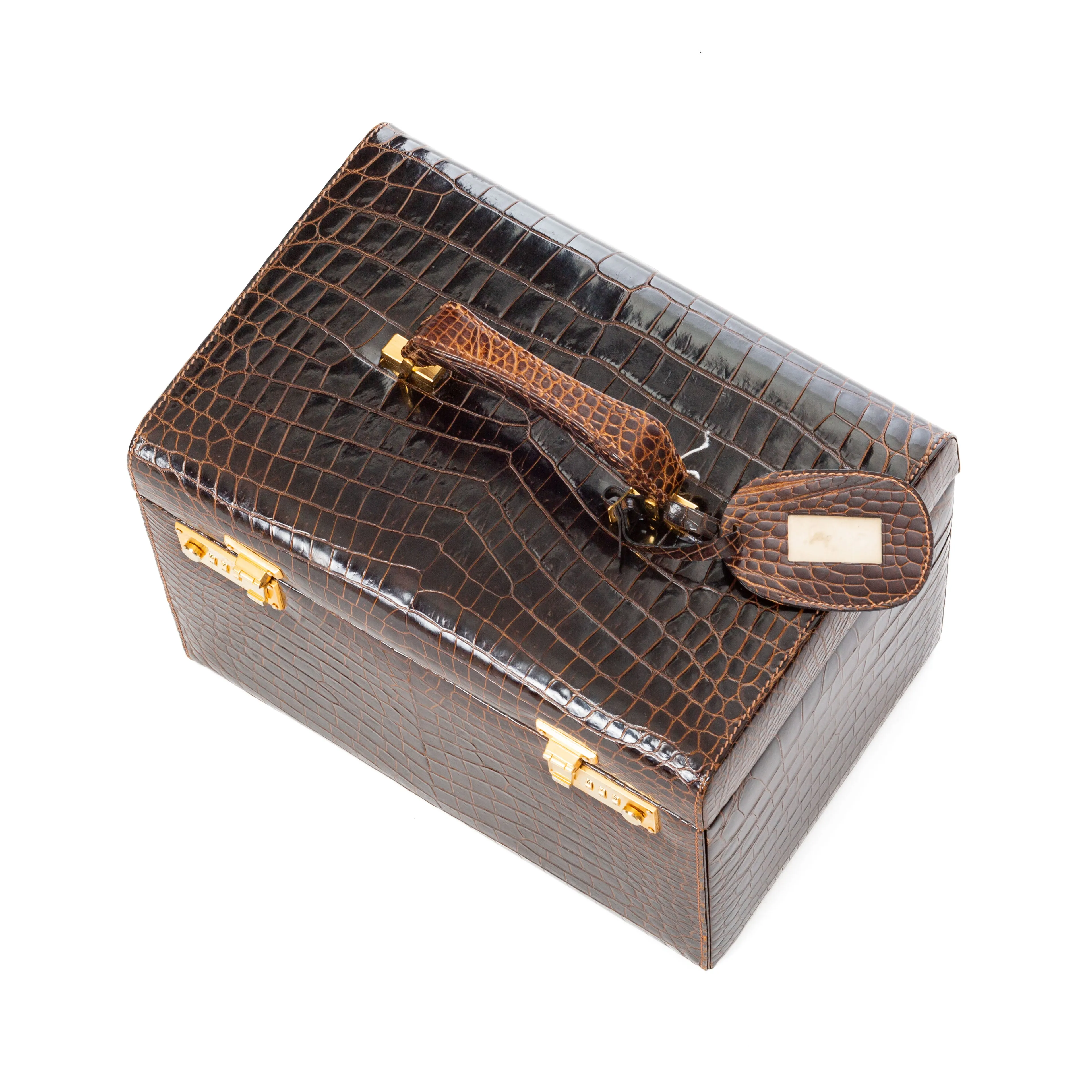 1970s Brown Crocodile Leather Travel Case