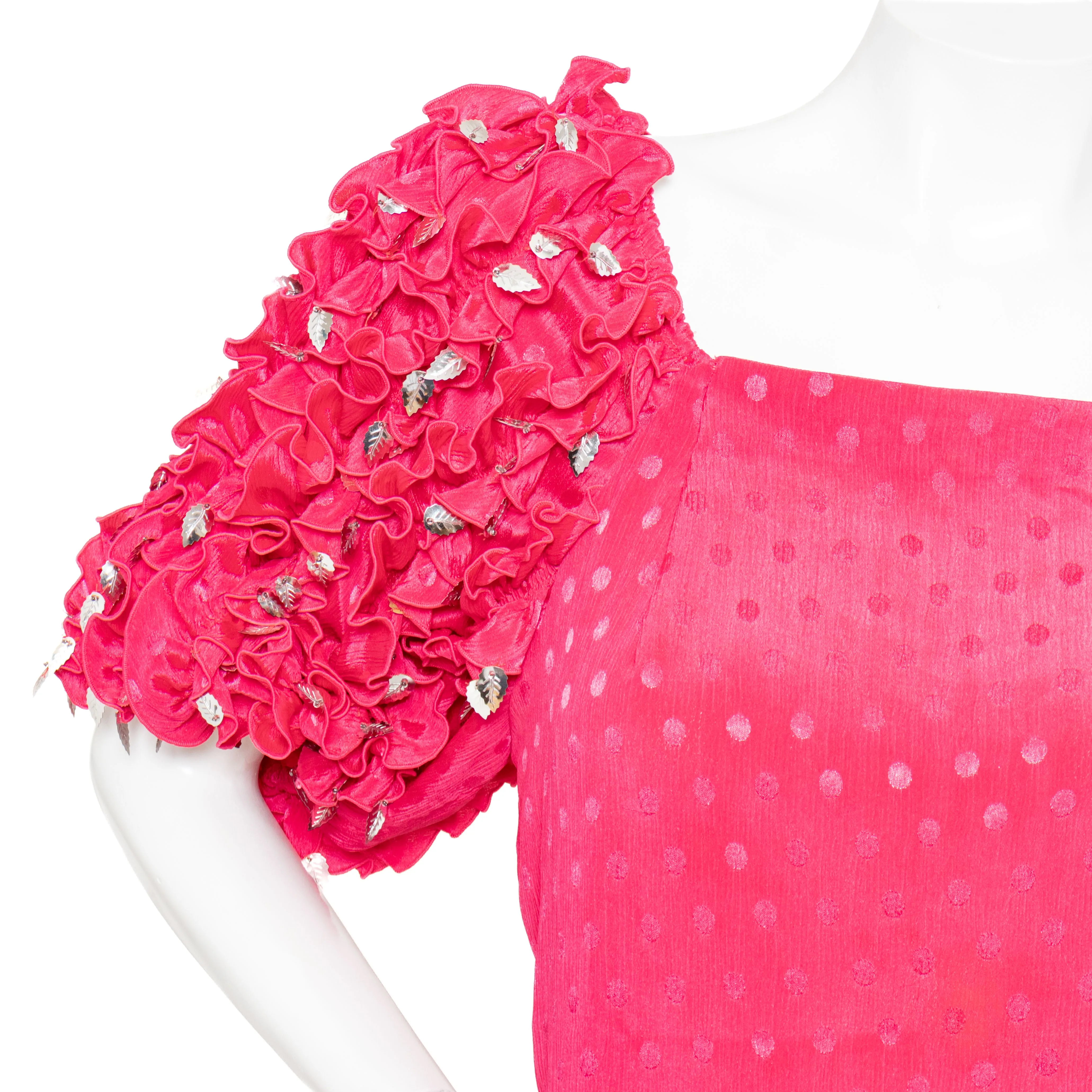 1980s Pink Polka Dot Ruffled Top