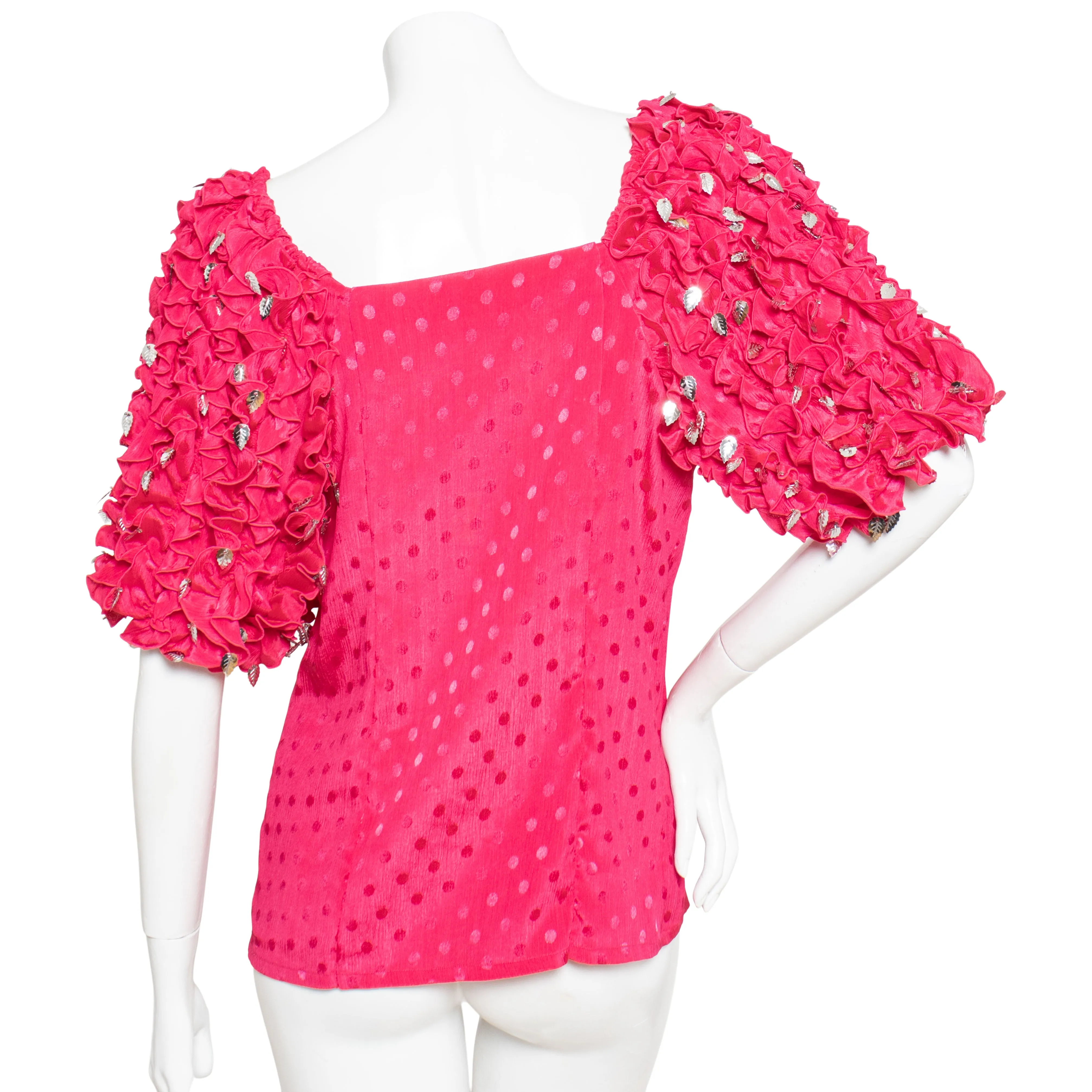 1980s Pink Polka Dot Ruffled Top