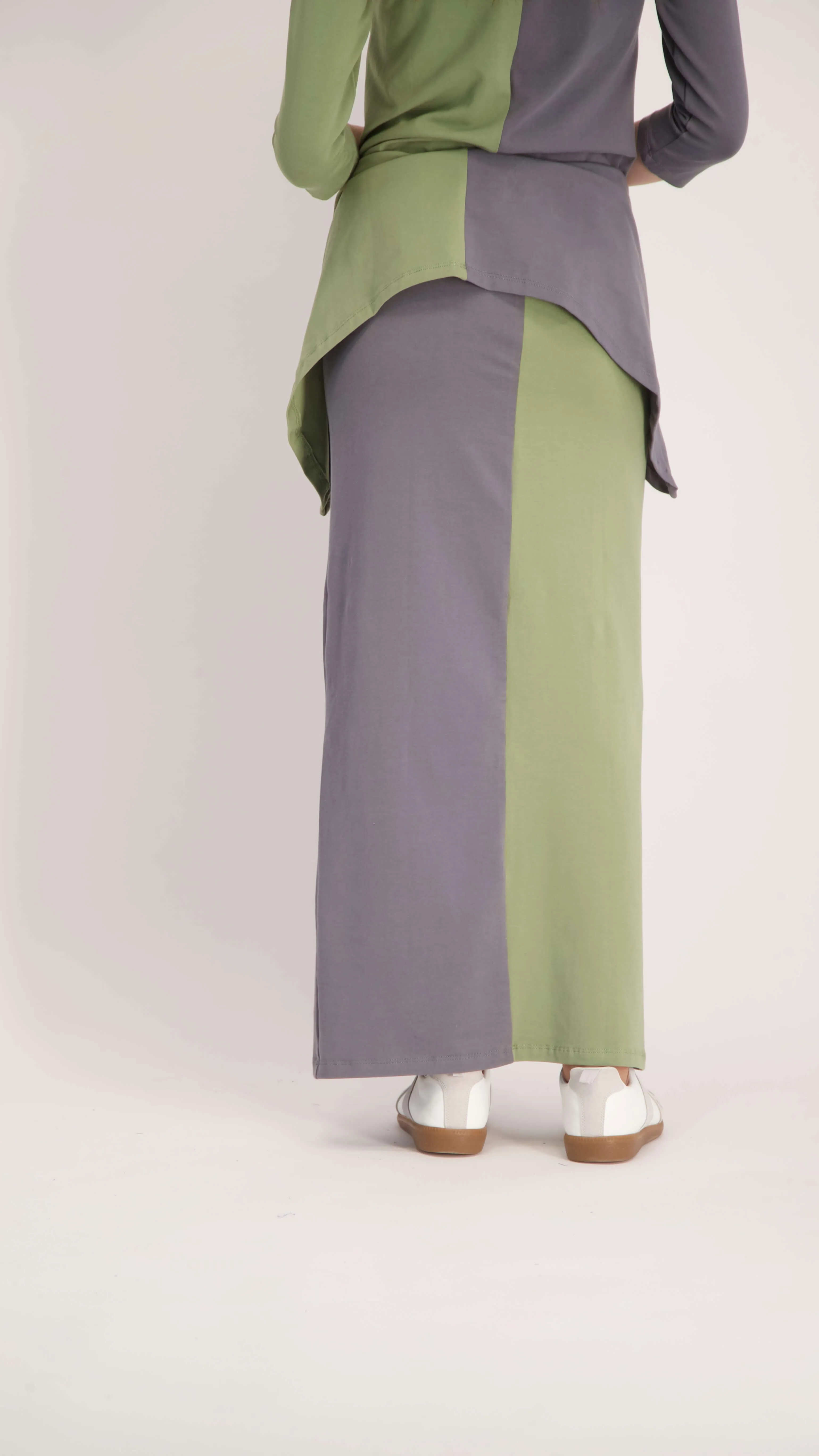 2 Color Maxi Skirt / Grey & Olive