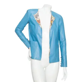 2015 Blue Lambskin and Floral Lurex Jacket