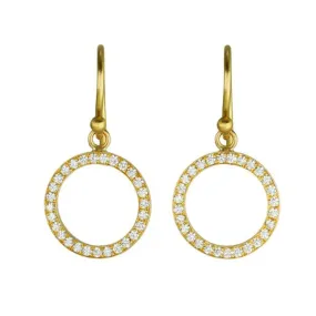 20K Gold and Pave Diamond Open Circle Earrings