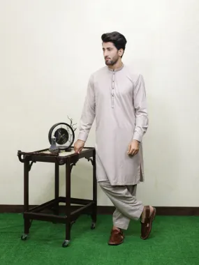 250 Men's Embroidered Kameez Shalwar Stitched Suit Brown