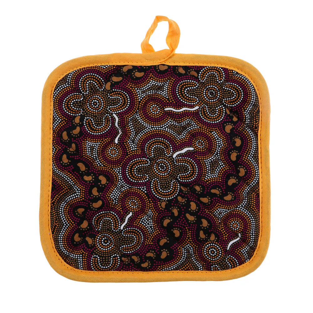 Aboriginal Pot Holder On Walkabout Wine Or Blue