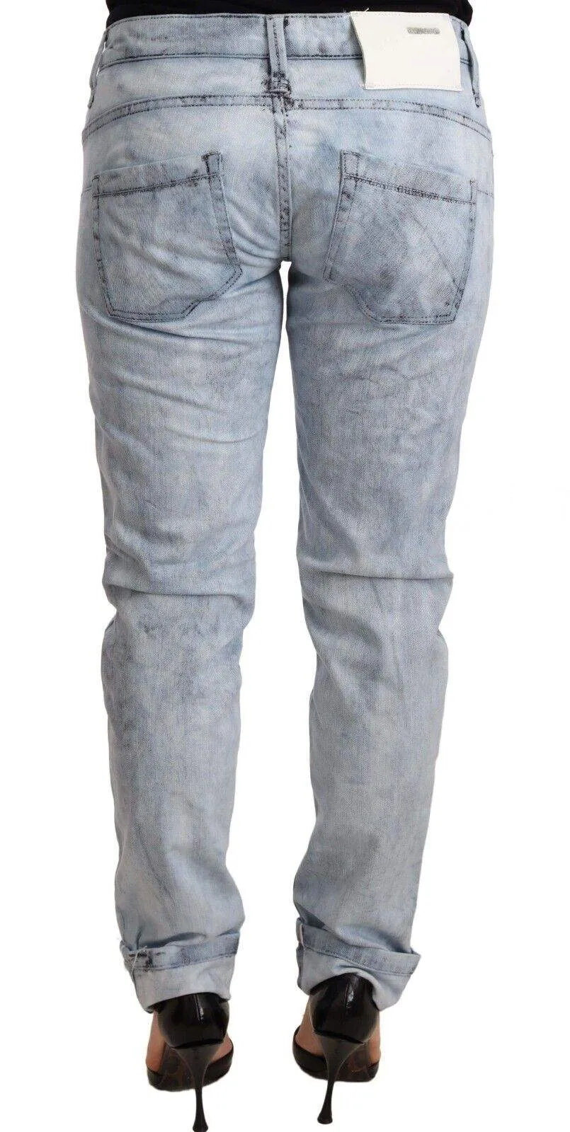 Acht Light Blue Washed Cotton Folded Hem Denim Trouser