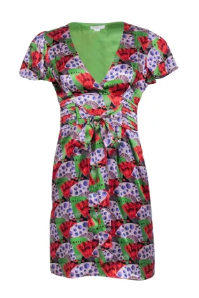 Adam Lippes - Green & Red Multi Color Printed Silk Dress Sz 4