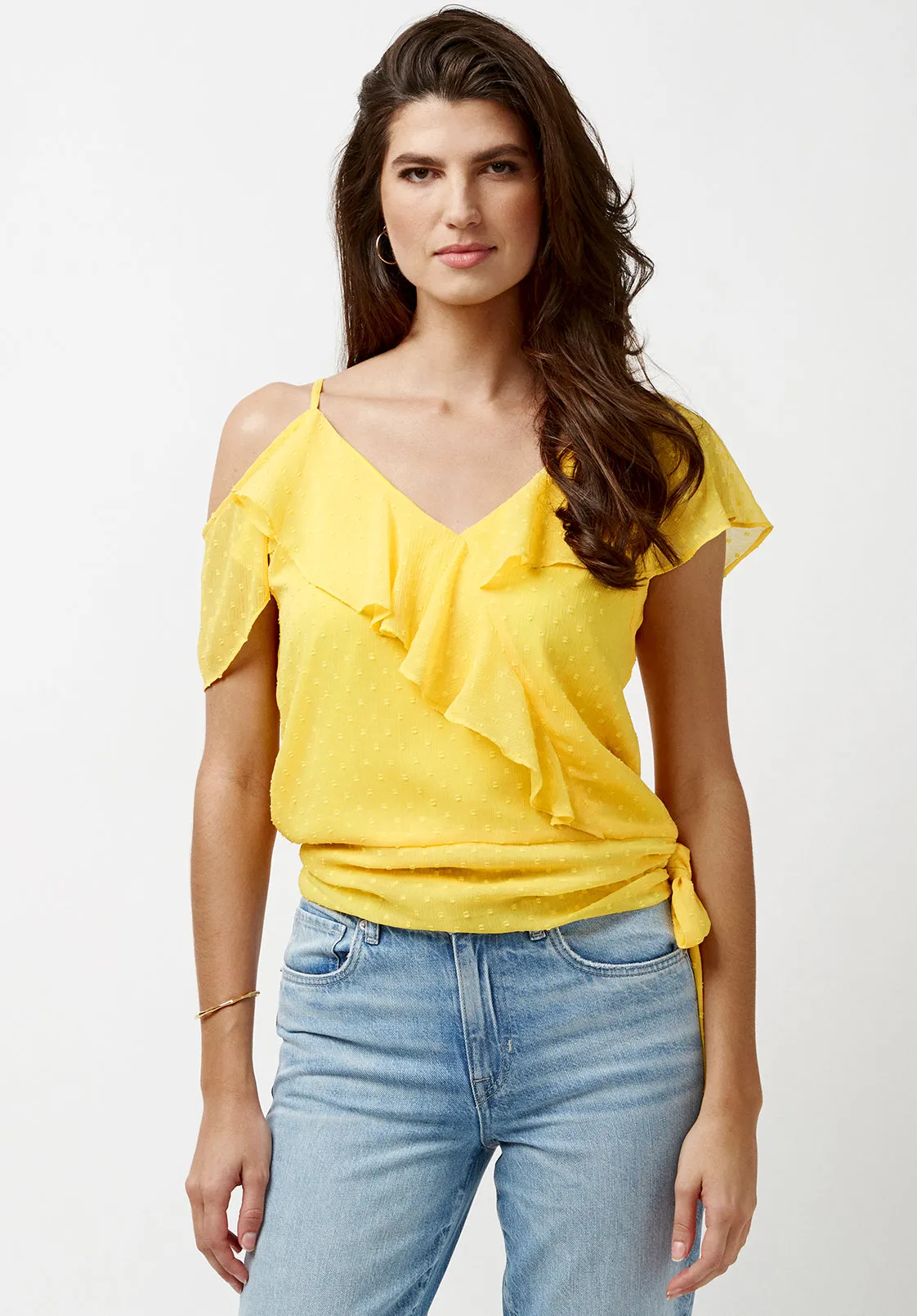 Addison Women's Off Shoulder Blouse in Beach Ball Yellow - WT1406P