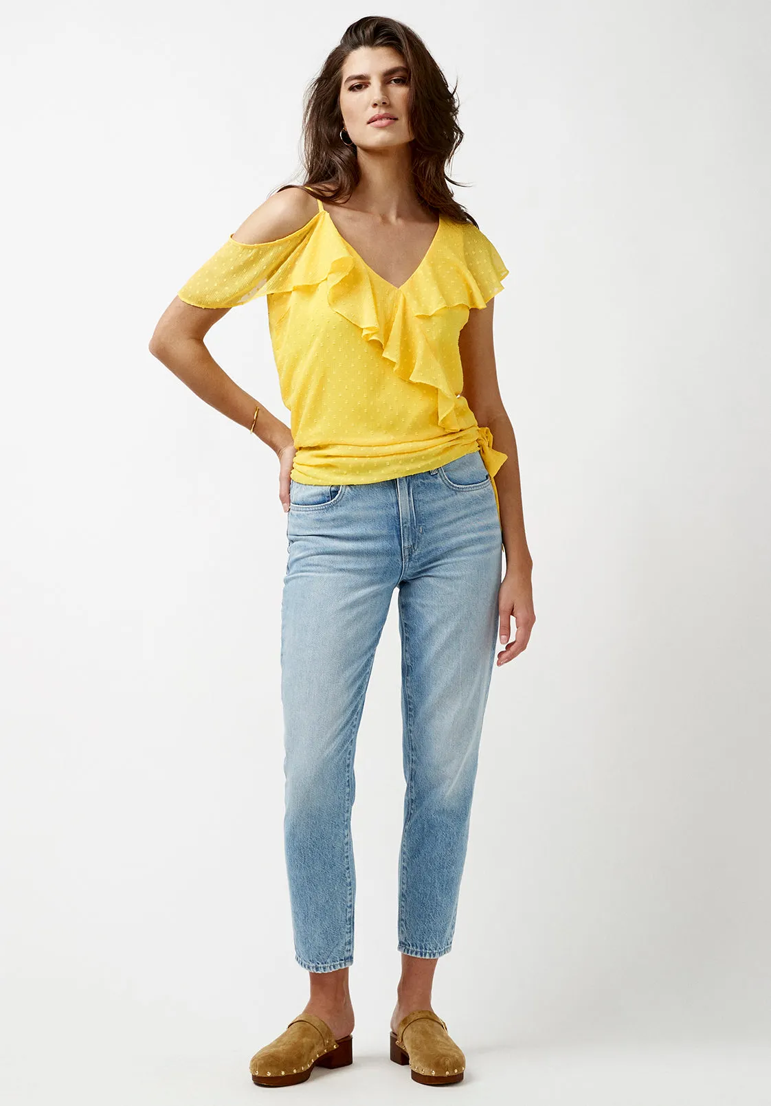 Addison Women's Off Shoulder Blouse in Beach Ball Yellow - WT1406P