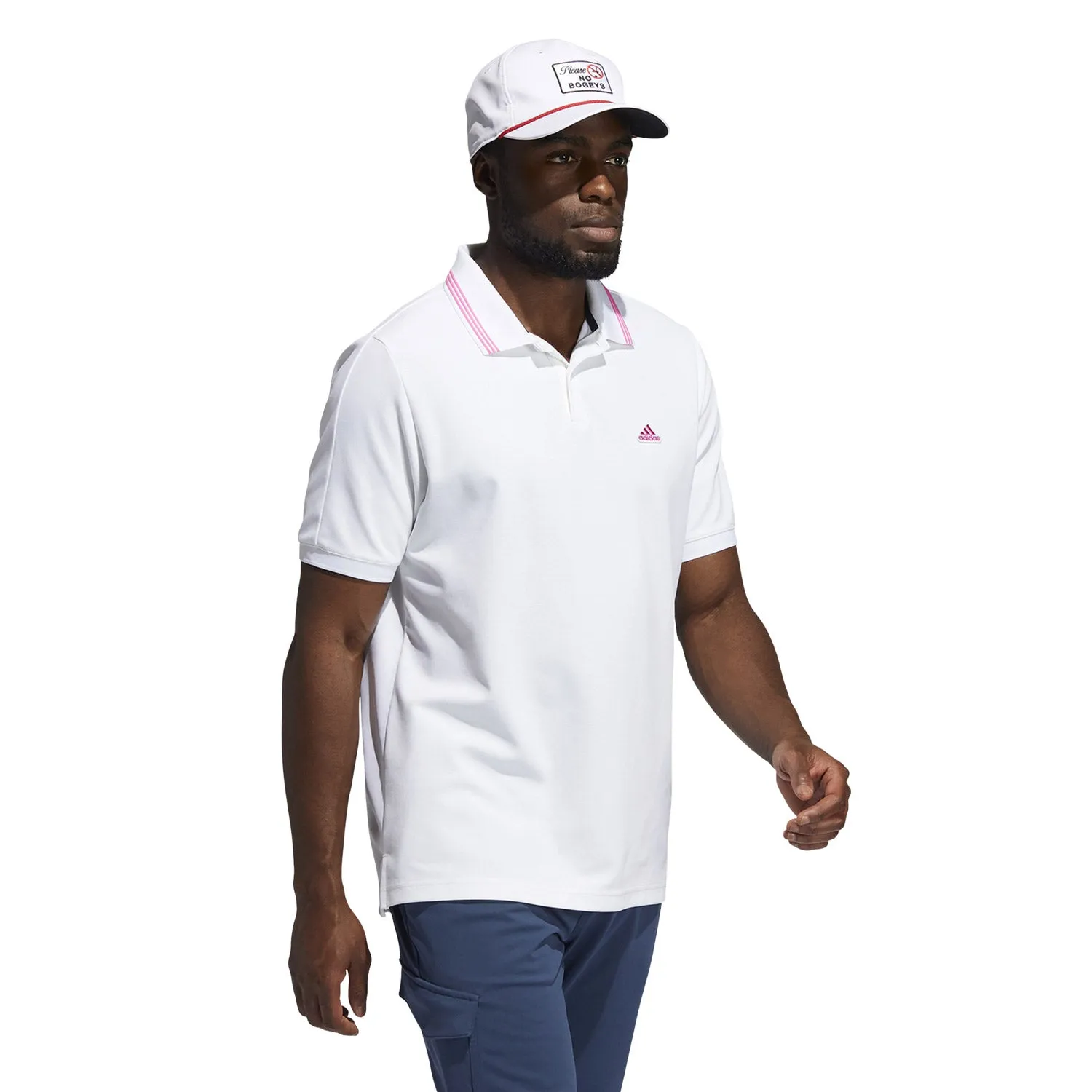 adidas Golf Go-To Pique Polo - White/Screaming Pink