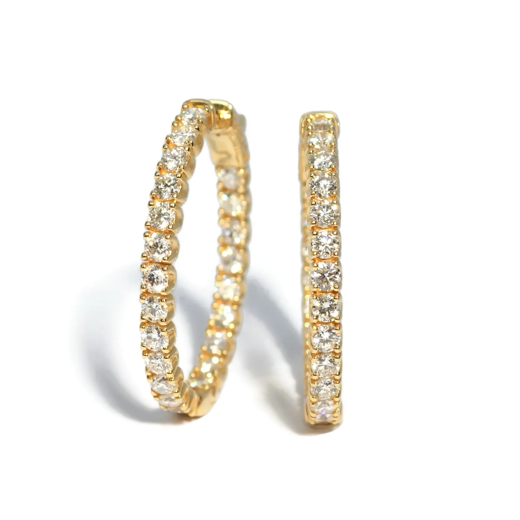 AFJ Diamond Collection - Oval Hoop Earrings with Diamonds, Yellow Gold