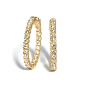 AFJ Diamond Collection - Oval Hoop Earrings with Diamonds, Yellow Gold