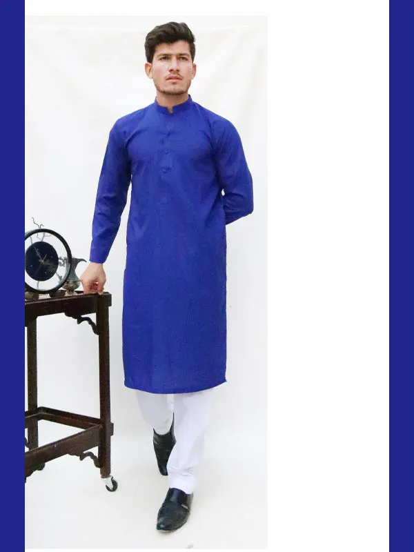 AM Men's Festive Plain Kurta Royal Blue