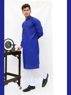 AM Men's Festive Plain Kurta Royal Blue