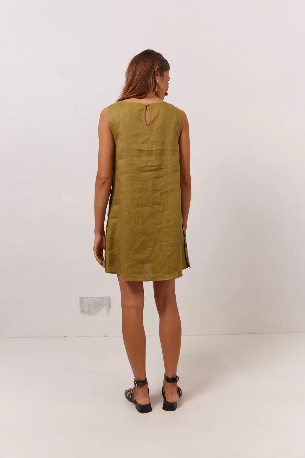 Annabelle Linen Mini Dress Olive