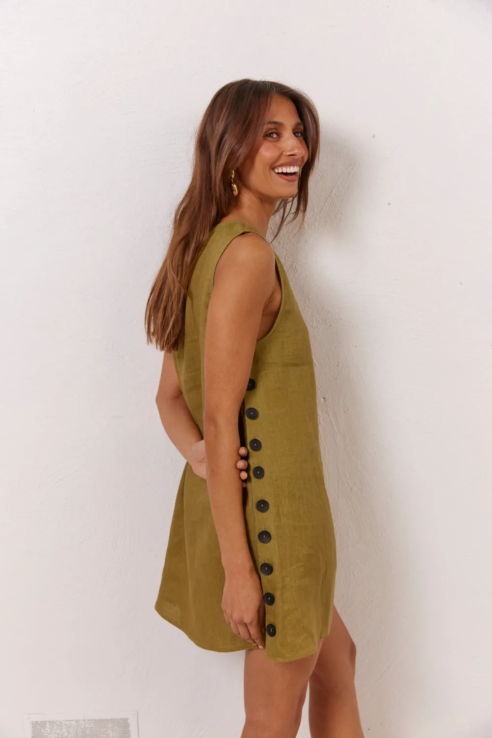 Annabelle Linen Mini Dress Olive