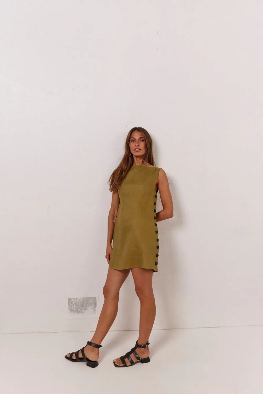 Annabelle Linen Mini Dress Olive