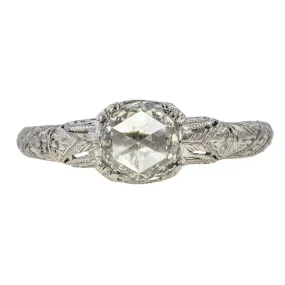 Art Deco Rose Cut Diamond Engagement Ring, 0.68ct.