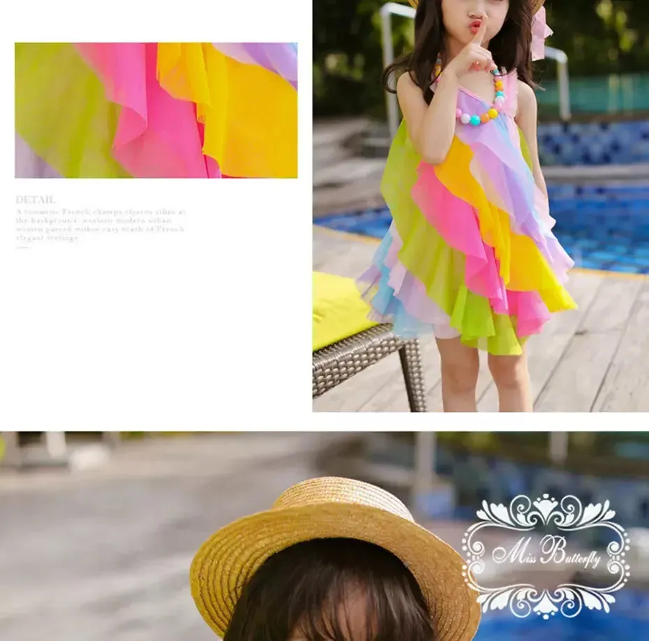 Baby Girls 3-11yo Striped Rainbow Dress