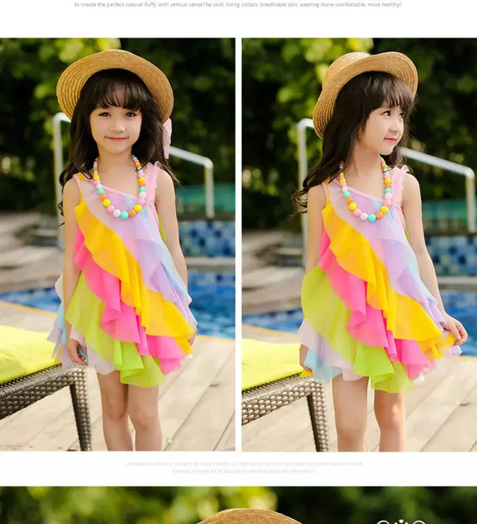 Baby Girls 3-11yo Striped Rainbow Dress