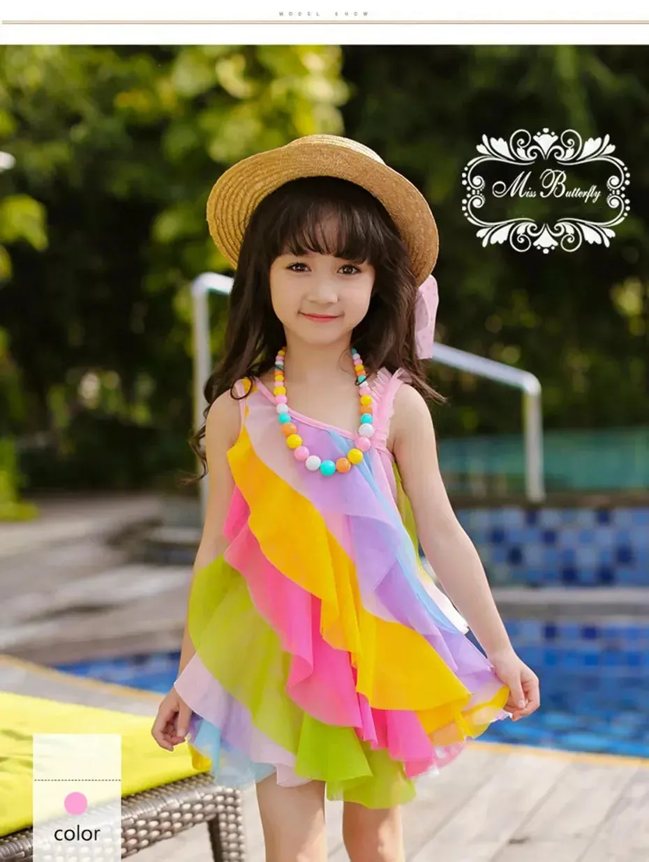 Baby Girls 3-11yo Striped Rainbow Dress