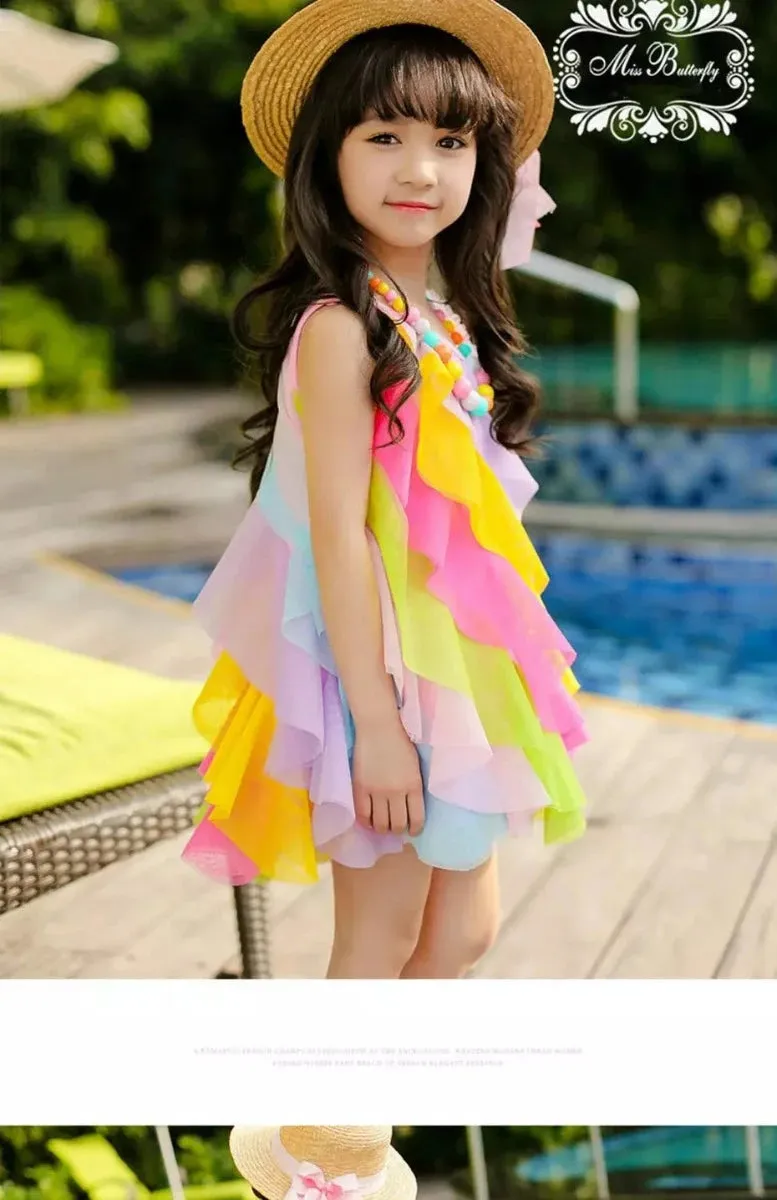 Baby Girls 3-11yo Striped Rainbow Dress