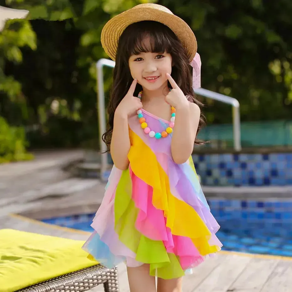 Baby Girls 3-11yo Striped Rainbow Dress