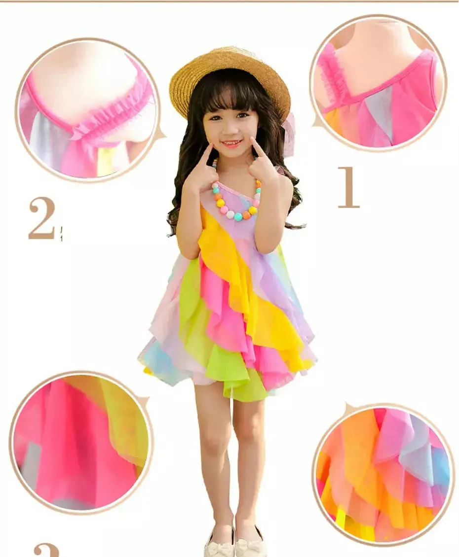 Baby Girls 3-11yo Striped Rainbow Dress