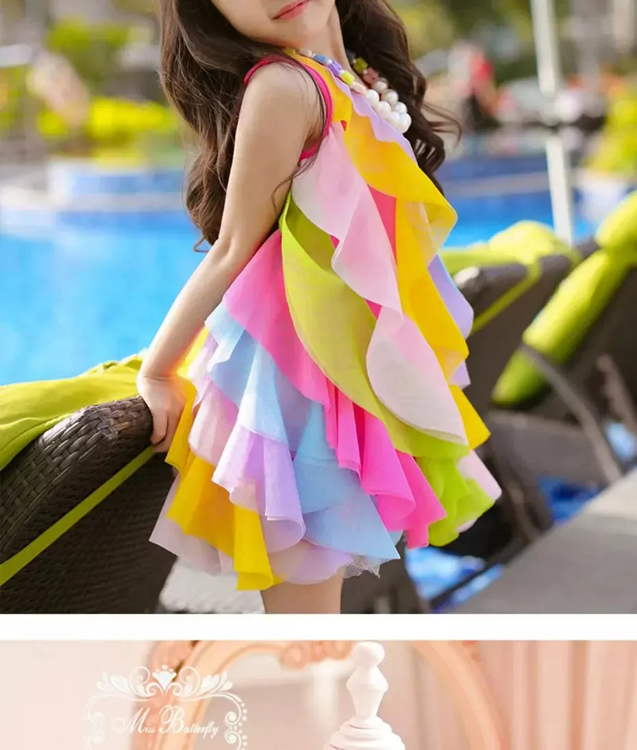 Baby Girls 3-11yo Striped Rainbow Dress