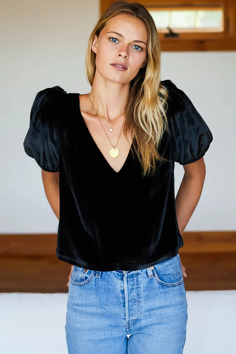 Balloon Mod Top | Black Silk Velvet