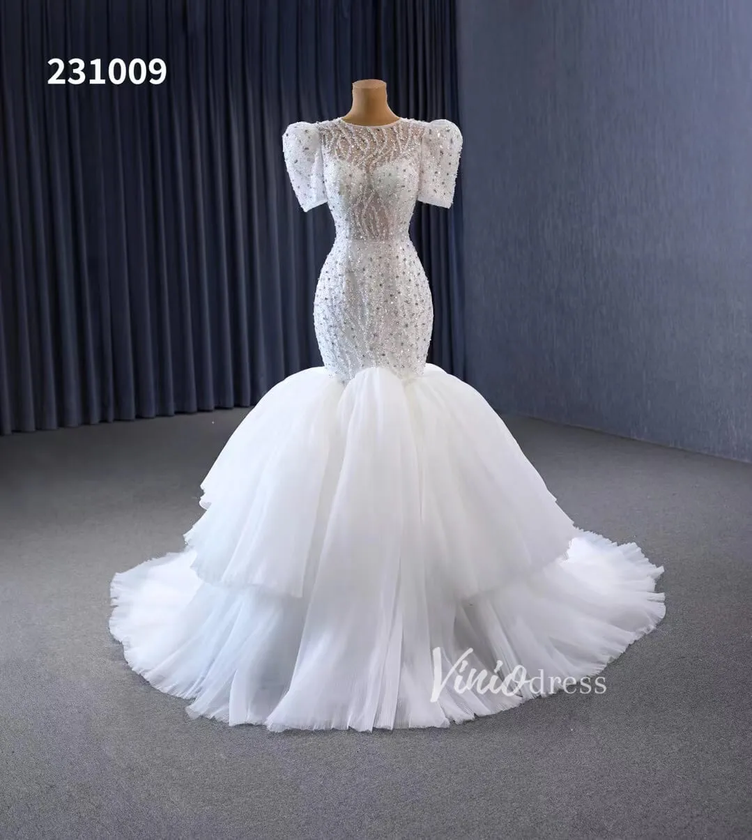 Beaded Mermaid Wedding Dresses Puffed Sleeve Bridal Dress 231009