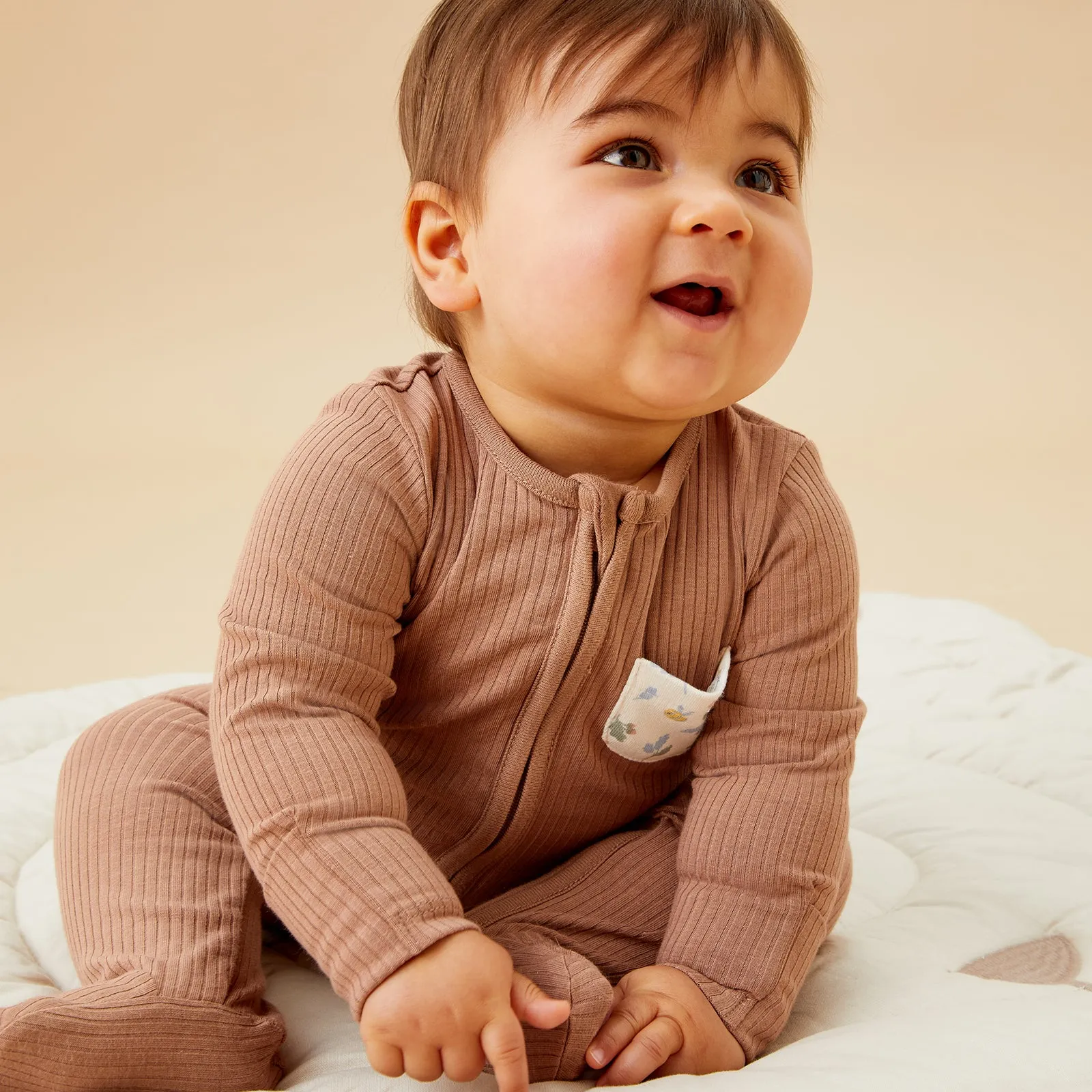 Bear Pocket Ribbed Clever Zip Footed Baby Pajamas