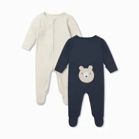 Bear Ribbed Clever Zip Baby Pajamas 2 Pack