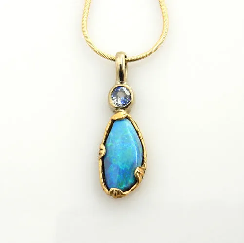 Beautiful Opal Tanzanite 14kt Gold Pendant