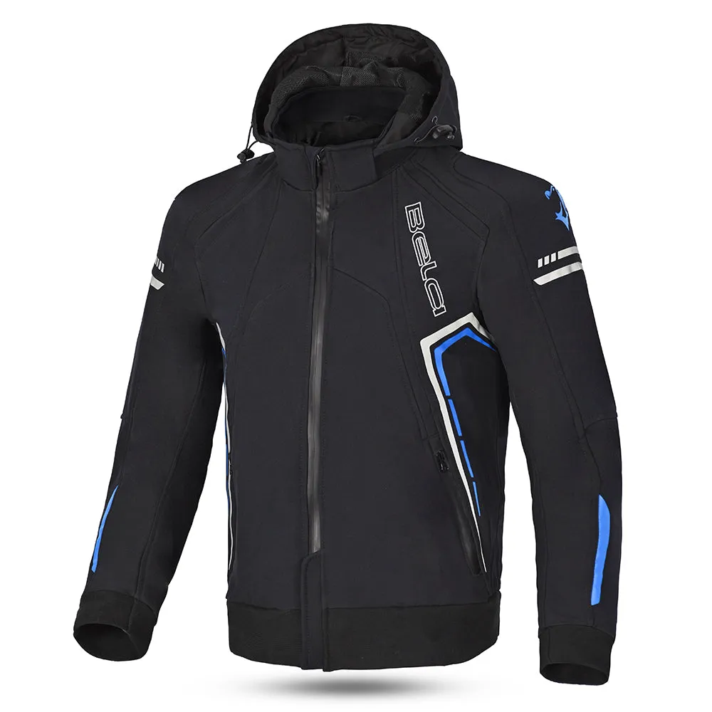 BELA Breeze Softshell Motorcycle Touring Hoodie Black Blue